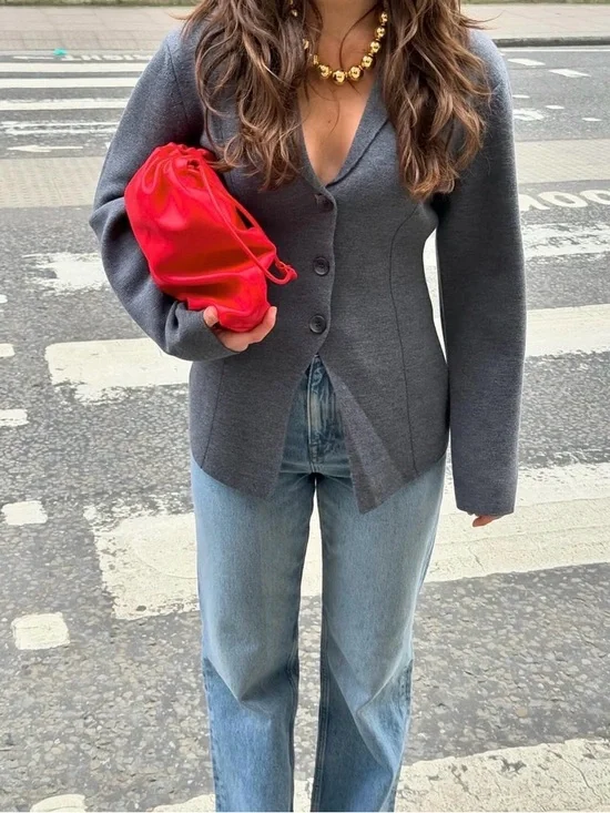 COS Gray Button Front Long Sleeve Top - Picture 1 of 4